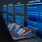 professional working on a laptop, using Kanban board framework